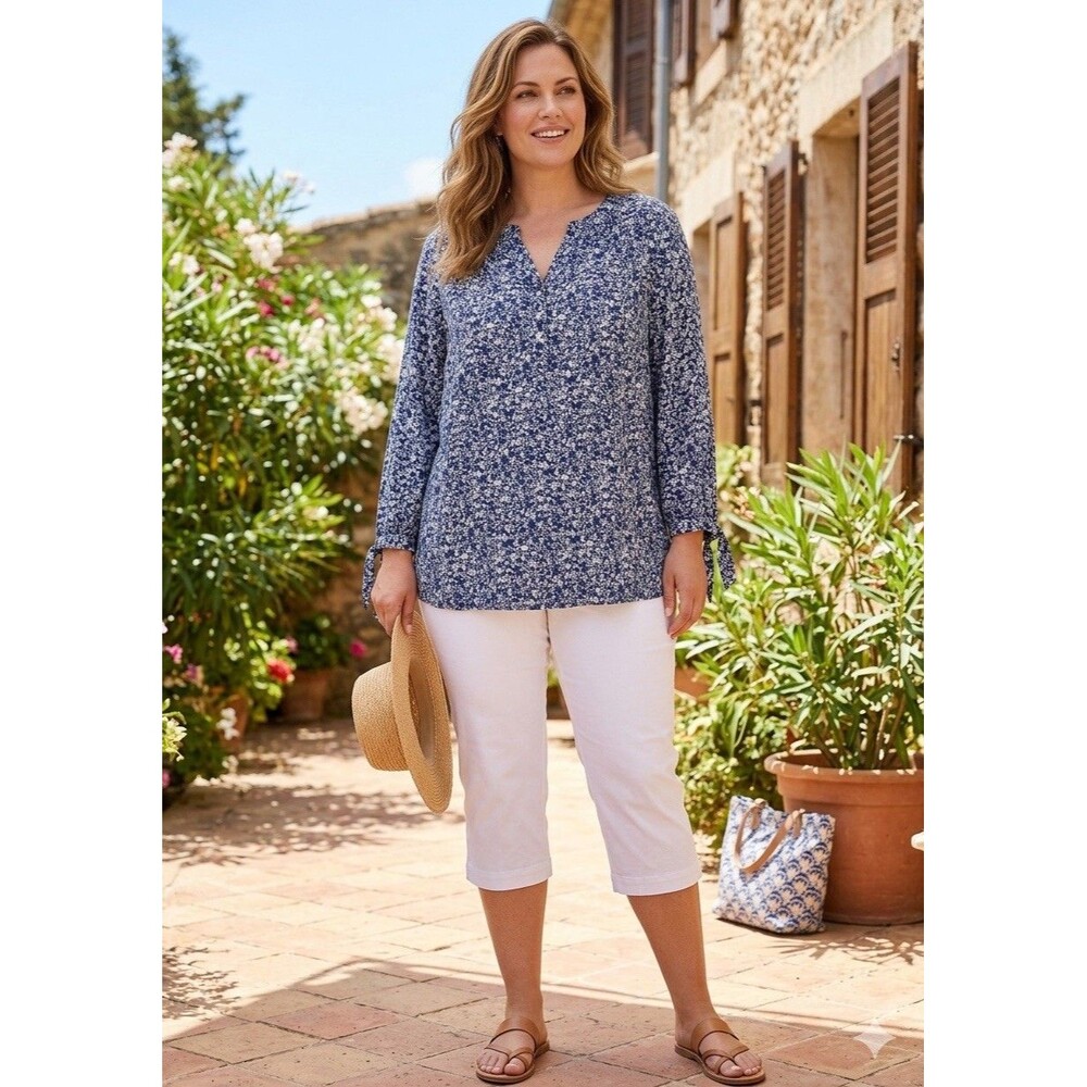 NWT Jones New York JNY Blouse V-Neck Women’s 2XL Peasant 3/4 Sleeves Boho Chic